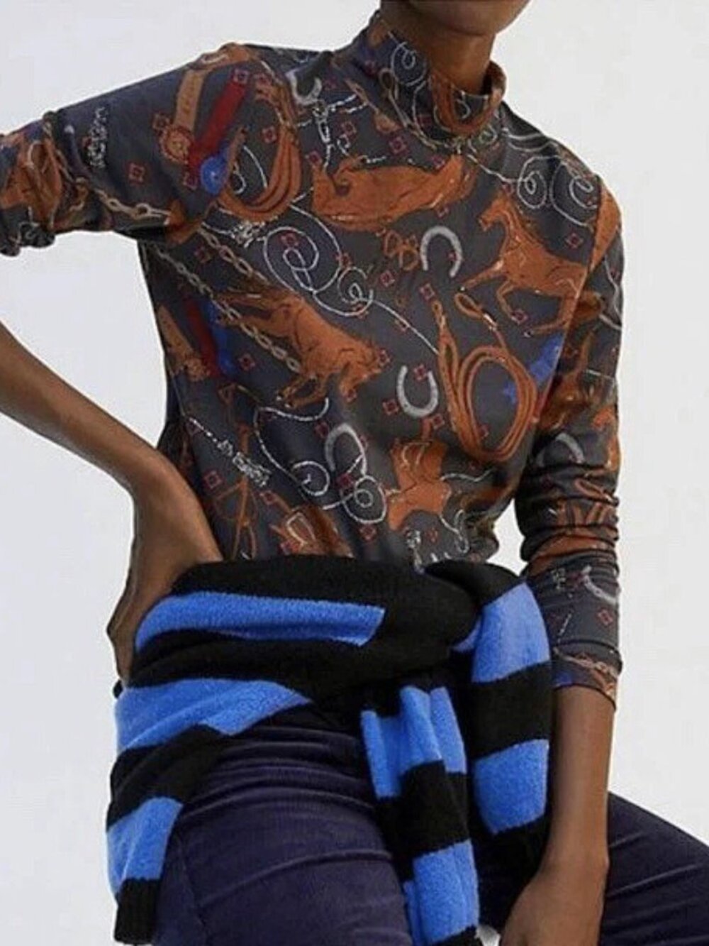 New Anthropologie Stretch Cotton Equestrian Mock Neck Top XS